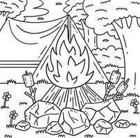 Camping Bonfire Roasting Marshmallows Coloring vector