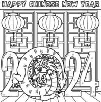 2024 Year of the Dragon Coloring Page for Kids vector