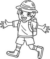 Camping Happy Camper Boy Walking Isolated Coloring vector