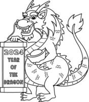 2024 Year of the Dragon Isolated Coloring Page vector