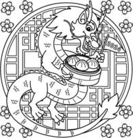 Year of the Dragon Holding a Dumpling Coloring vector