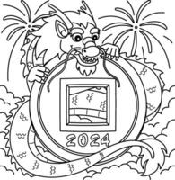 Year of the Dragon with 2024 Coin Coloring Page vector