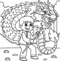 Year of the Dragon Dance Kids Coloring Page vector