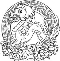 Year of the Dragon with Flowers Isolated Coloring vector