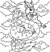 Year of the Dragon with Clouds Coloring Page vector