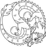 Year of the Dragon Yin Yang Isolated Coloring Page vector