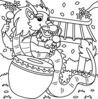 Year of the Dragon Playing Drums Coloring Page vector