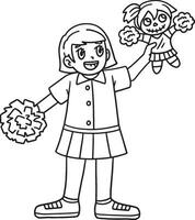 Girl with a Cheerleader Doll and Pompoms Isolated vector