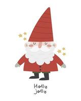 Holly jolly. Cartoon gnome, hand drawing lettering vector