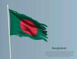 Ragged national flag of Bangladesh. Wavy torn fabric on blue background vector