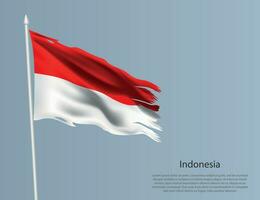 Ragged national flag of Indonesia. Wavy torn fabric on blue background vector