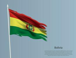 Ragged national flag of Bolivia. Wavy torn fabric on blue background. vector