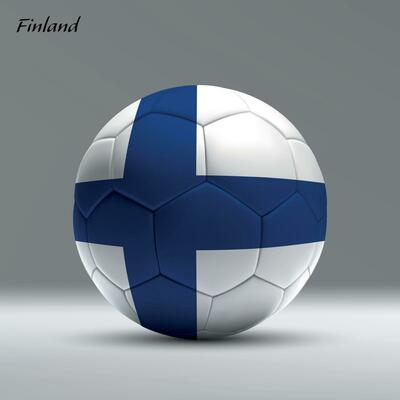 3d realistic soccer ball iwith flag of Finland on studio background
