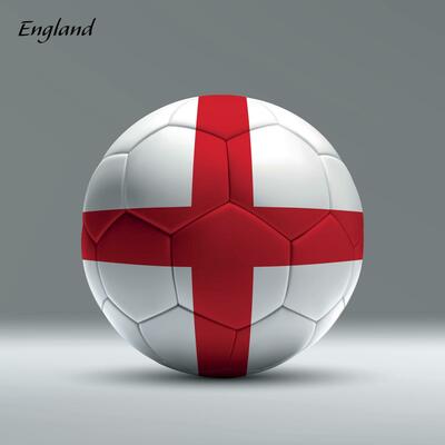3d realistic soccer ball iwith flag of England on studio background