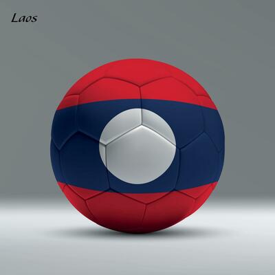 3d realistic soccer ball iwith flag of Laos on studio background