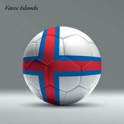3d realistic soccer ball iwith flag of Faroe Islands on studio background