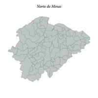 map of Norte de Minas is a mesoregion in Minas Gerais with borders municipalities vector