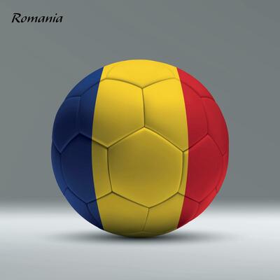 3d realistic soccer ball iwith flag of Romania on studio background