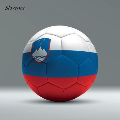 3d realistic soccer ball iwith flag of Slovenia on studio background