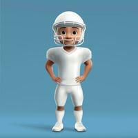 3d dibujos animados linda joven americano fútbol americano jugador en blanco blanco equipo vector