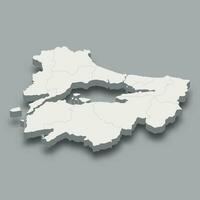 3d isometric map Marmara Region of Turkey vector