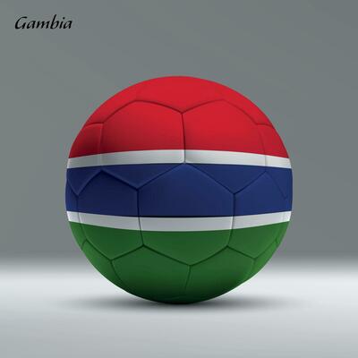 3d realistic soccer ball iwith flag of Gambia on studio background