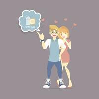 couple lover, man and woman with cute condom, prevention of hiv, aids, sexually transmitted diseases, safe sex concept,flat cartoon character design vector illustration