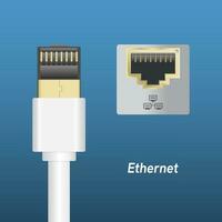 ethernet red cable y puerto. cable icono. rj45 y utp cable en azul antecedentes. eps10 vector. vector