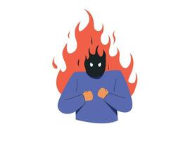 hombre personaje expresando enojo. enojado hombre en un fuego emoción vector ilustración