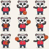 gracioso panda baloncesto dibujos animados colocar. panda baloncesto colocar. linda dibujos animados personaje vector conjunto aislado en un blanco antecedentes. dibujos animados animal deporte. animal dibujos animados.