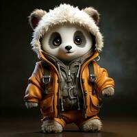 AI generated 3d panda wearing clothes photo