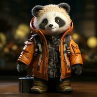 AI generated 3d panda wearing clothes photo