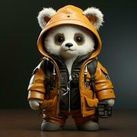 AI generated 3d panda wearing clothes photo