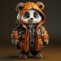 AI generated 3d panda wearing clothes photo