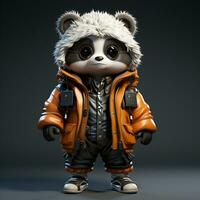AI generated 3d panda wearing clothes photo