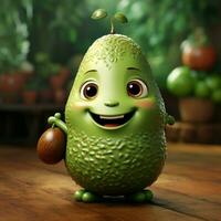 AI generated 3d realistic cartoon cute avocado fruit photo