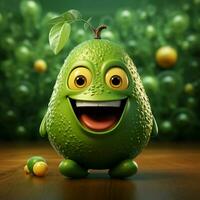 AI generated 3d realistic cartoon cute avocado fruit photo