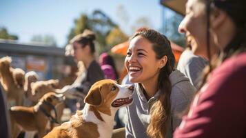 AI generated Pet adoption event where families interact. Generative AI photo