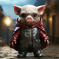 AI generated 3d super hero pig photo