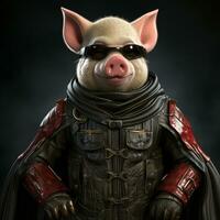 AI generated 3d super hero pig photo