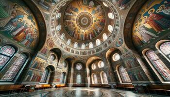 AI generated A historic dome where intricate mosaics depicting various scenes and patterns decorate the ceiling. Generative AI photo