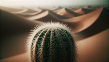 ai generado un solitario cactus en el medio de un desierto, entre el arena dunas. generativo ai foto