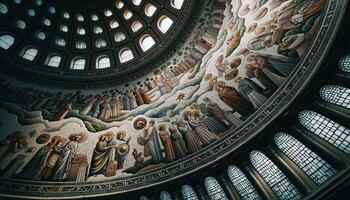 AI generated A historic dome where intricate mosaics depicting various scenes and patterns decorate the ceiling. Generative AI photo