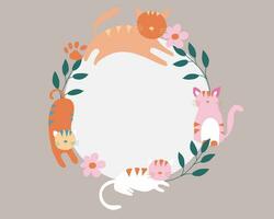 Hand Drawn Cute Cat Wreath vector