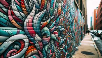 AI generated Images showcasing vibrant street art in an urban alley. Generative AI photo