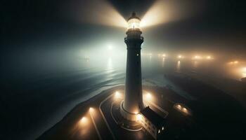 AI generated A foggy seascape where a lighthouse stands tall and proud. Generative AI photo