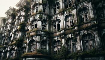 AI generated A dilapidated building where nature has reclaimed its space. Generative AI photo