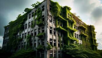 ai generado un arruinado edificio dónde naturaleza tiene regenerado sus espacio. generativo ai foto