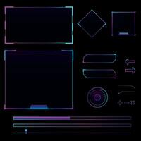 Metal elements and frames for games. Neon elements for games, frames and buttons. Vector illustration