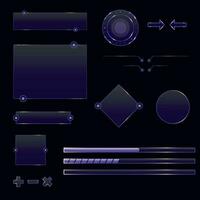 Metal elements and frames for games. Neon elements for games, frames and buttons. Vector illustration